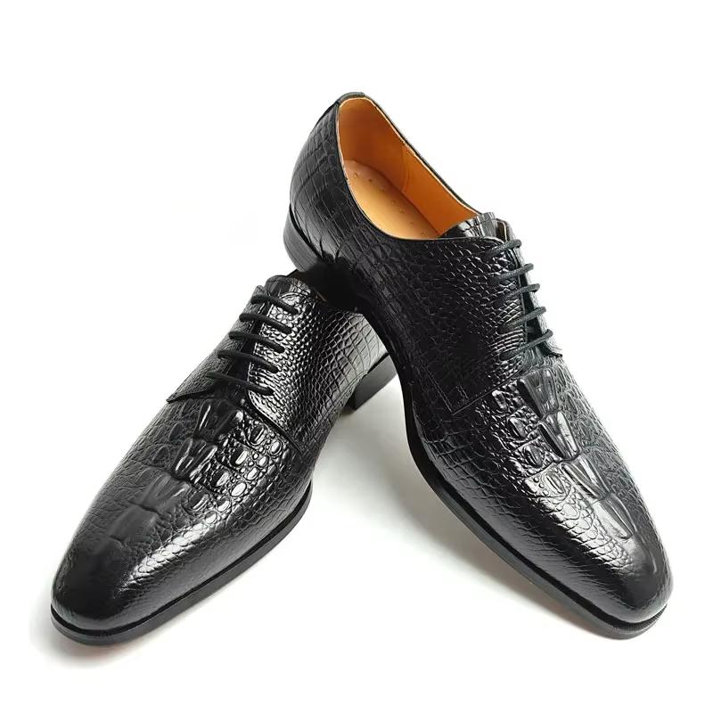 

Fashion Fashion Elegant Black Oxfords Leather Shoe Dress Derby Shoe for Men Handcraft Official Male Wear Crocodile Pattern Leather Shoe 47 чёрный
