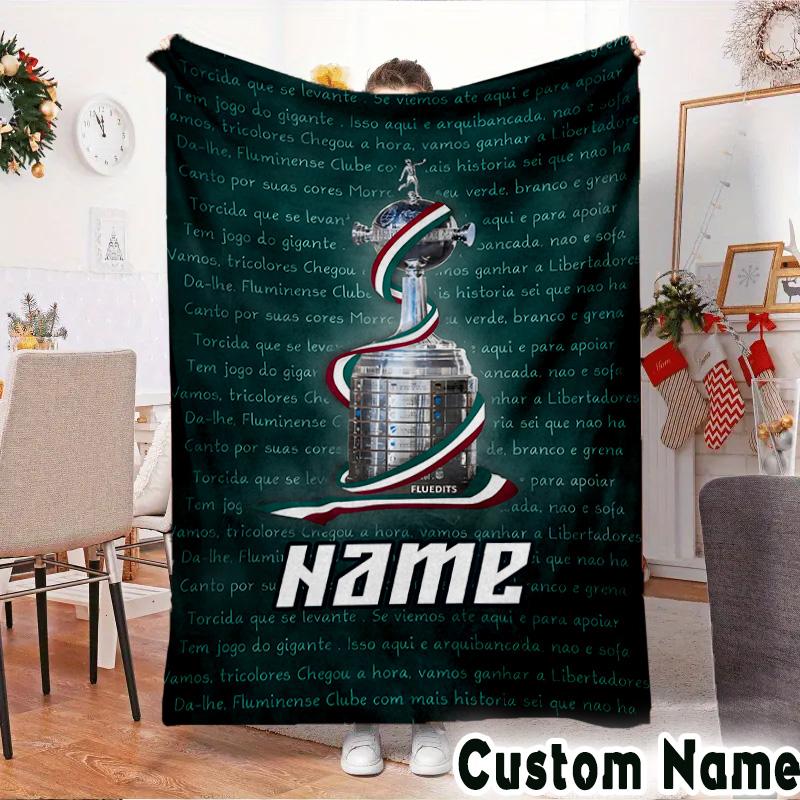 Custom Name Fluminense Football Club Throws Blanket Flannel Blankets for Couch Bed Gifts for Men Women Picnic blanket Christmas fan gifts