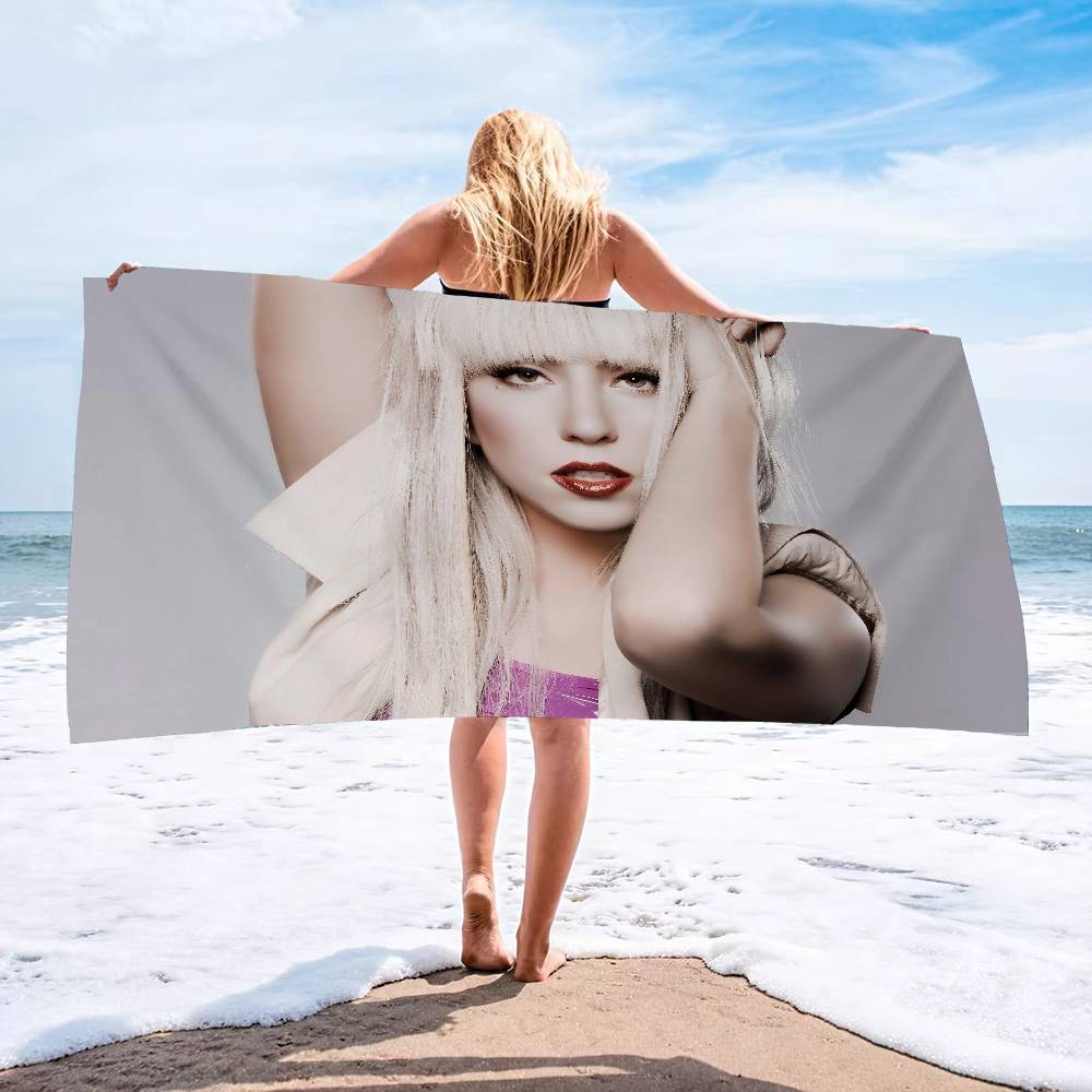 L-Lady Gaga Microfiber Printed Beach Towel Mountain Climbing Yoga Beach Swimming Running Absorbent Soft Towel