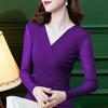 Spring Autumn New Korean Slim Fit Bottoming Shirt Fashion Black Mesh Cross V-neck Pullovers Top Long Sleeve T-shirt for Women