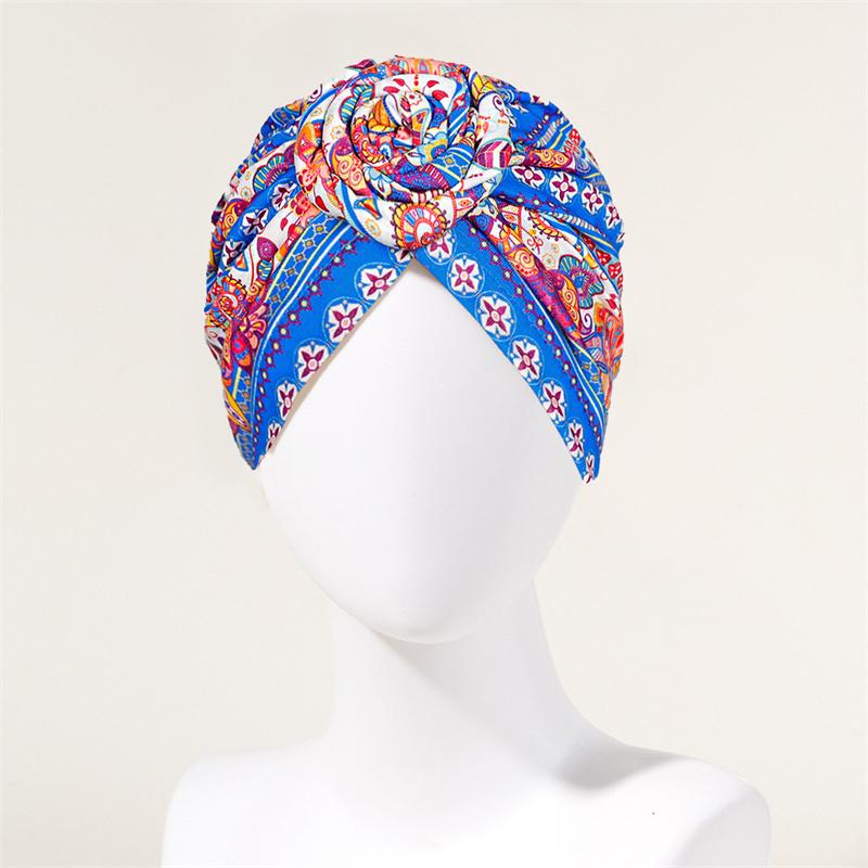 Neuer afrikanischer Druck Plissierter Turban Blumenmütze Vorgebunden Vorderknoten Elastisches Stirnband Elegant Damen Chemo Kappe Bandana Kopfbedeckung