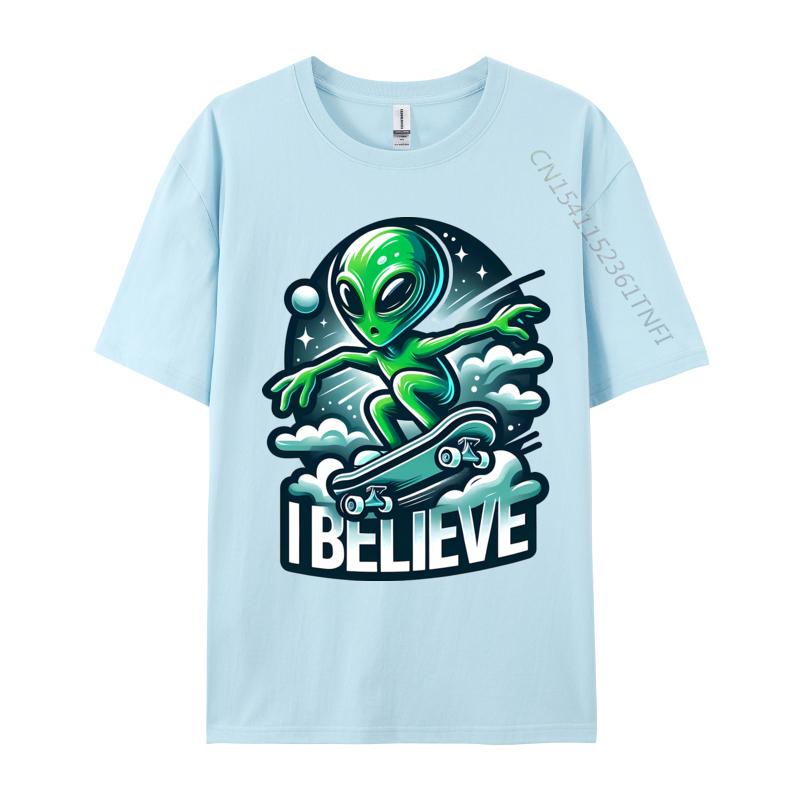 I Believe Skater Alien T Shirts Company Tops Shirts Pure Cotton Tees Anime Printed Tshirts Funny Shirts