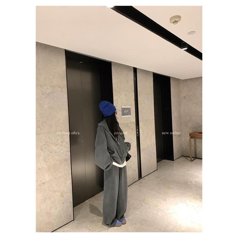 Women's Hooded Sweatshirt Wide Leg Pants Sports Suit Loose Fit