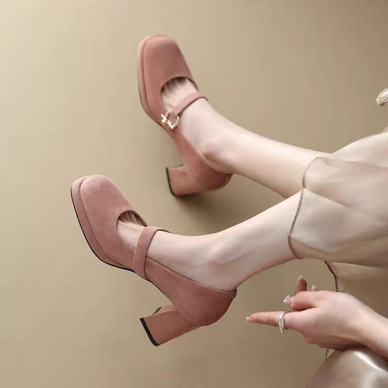 

Мода Новые Мэри Джейн Женские Французский Винтаж Квадратный Носок Блочный Каблук Слипоны Одинарные 40