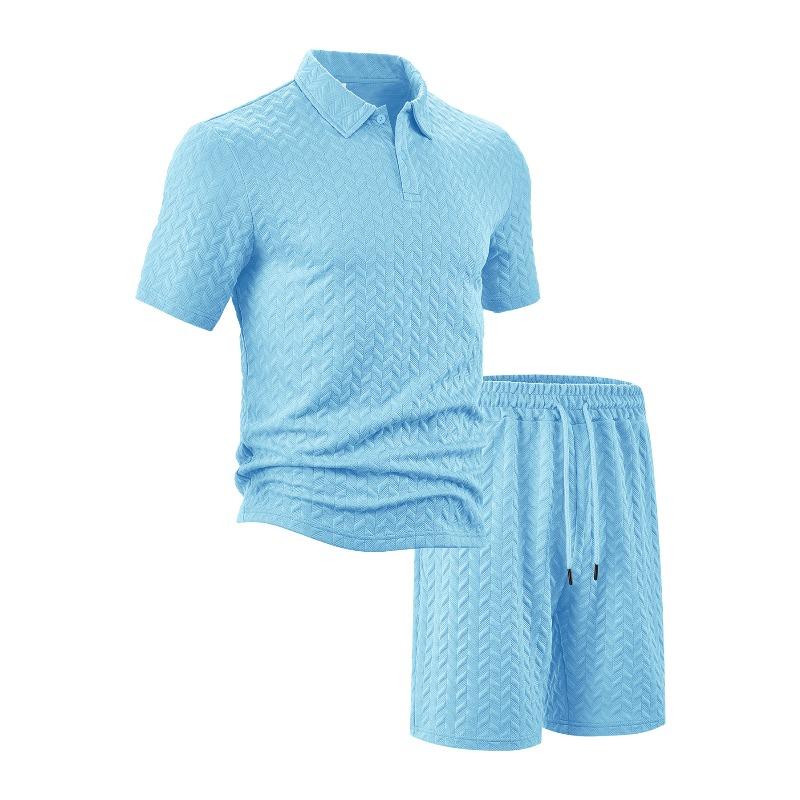 Men's Summer New Casual Loose Lapel Jacquard Men's Short-sleeved Olo Shirt Set