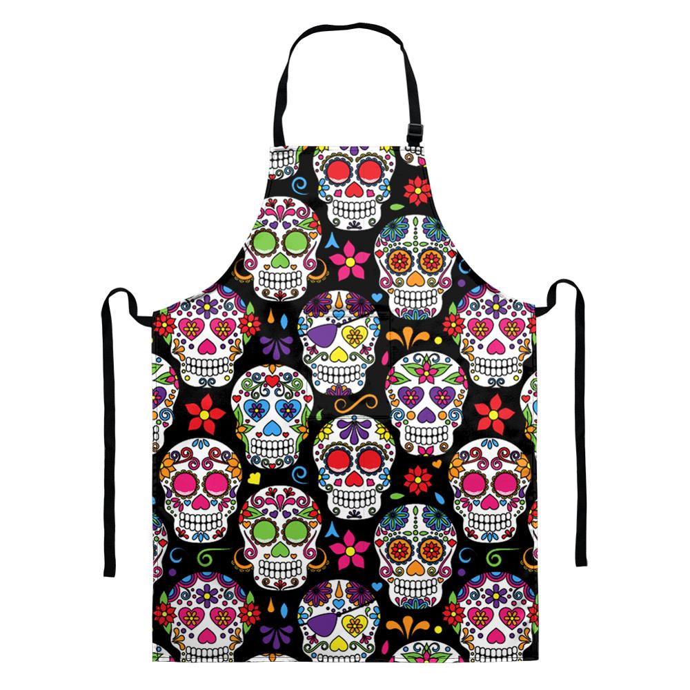 Küche Kochen Backschürze Cartoon-Skelett-Druck Küchenschürze Ärmellose Schürze Herren- und Damen-Haushaltsreinigungswerkzeuge