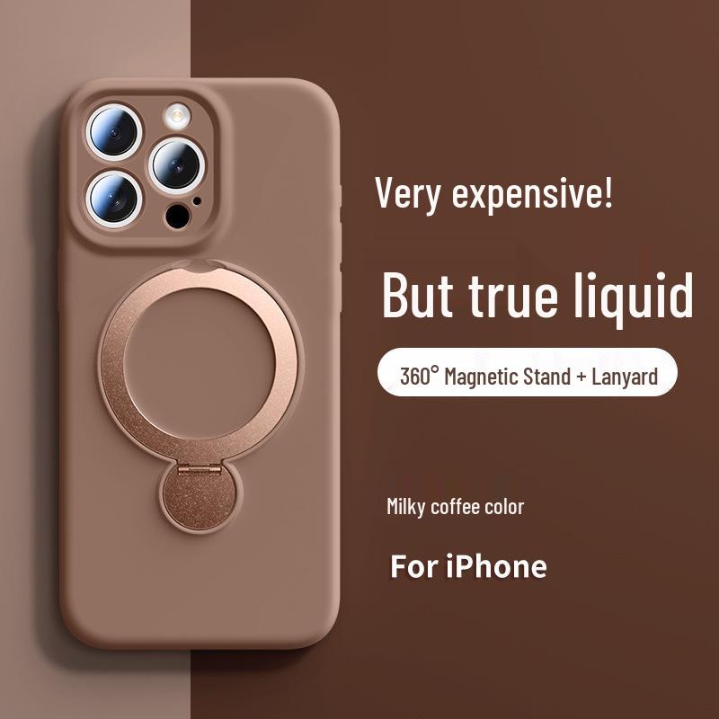 Magnetyczne etui ze stojakiem z płynnego silikonu do iPhone 15/16 Pro Max - Pełne pokrycie ochronne