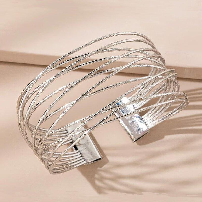 

1pc Fashionable Women s Multi-Layered Crossed Pure Metal Decor Open Bangle one-size срібний