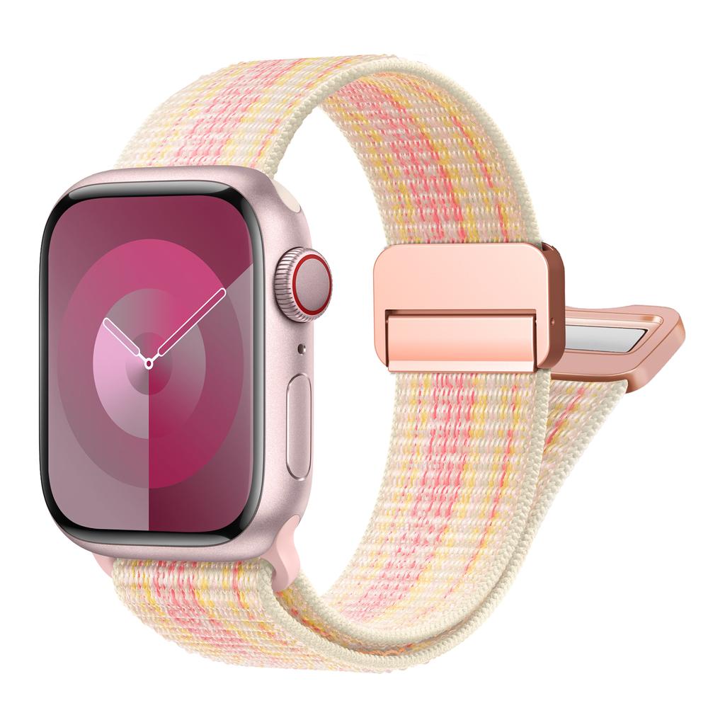 Sport Nylon Band for Apple Watch 40mm 41mm 42mm 44mm 45mm 49mm Adjustable Magnetic Stretchy Braided Strap for iWatch Series SE 9 8 7 6 5 4 3 Ultra 2