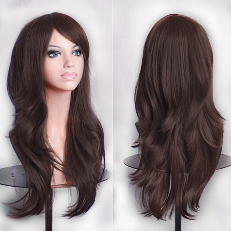 Soowee 70cm Lange Synthetische Perücken Rosa Lila Cosplay-Perücke Gewellt Halloween-Kostümhaar Kunsthaar für Damen