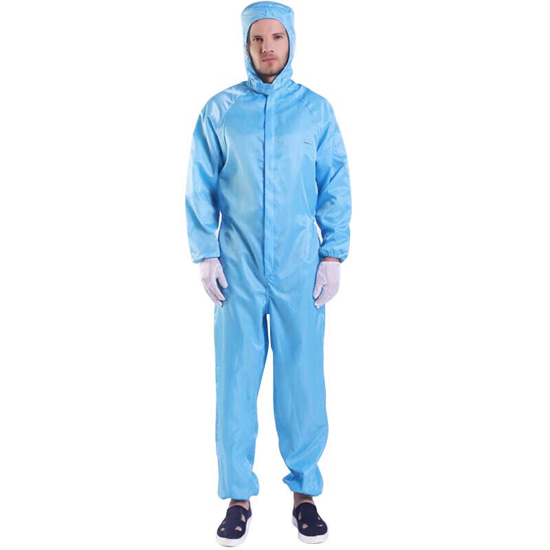 AMS Light Blue Striped Antistatic Hooded Coverall