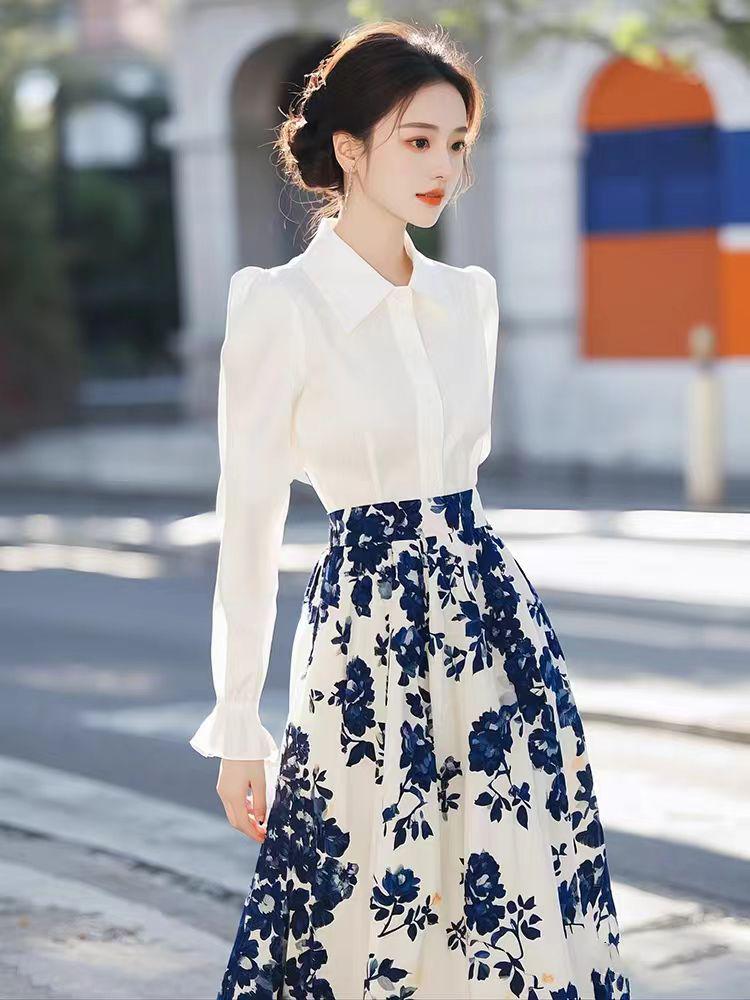 Шикарный весенний ансамбль: Элегантный белый костюм-юбка с цветочным принтом L