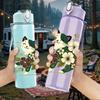 1PC Floral Cat Portrait Art 750ml Color Plastic Sports Water Bottle Leakproof Flip Straw Lid Suitable for Sports Office Home Use