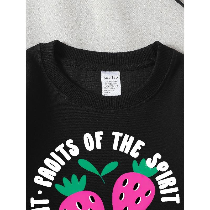 Girls' Crew Neck Sweatshirt Fruits of The Spirit Strawberry Christian Faith Print, Soft Cozy Pullover, Warm Casual Outfit for Autumn And Winter