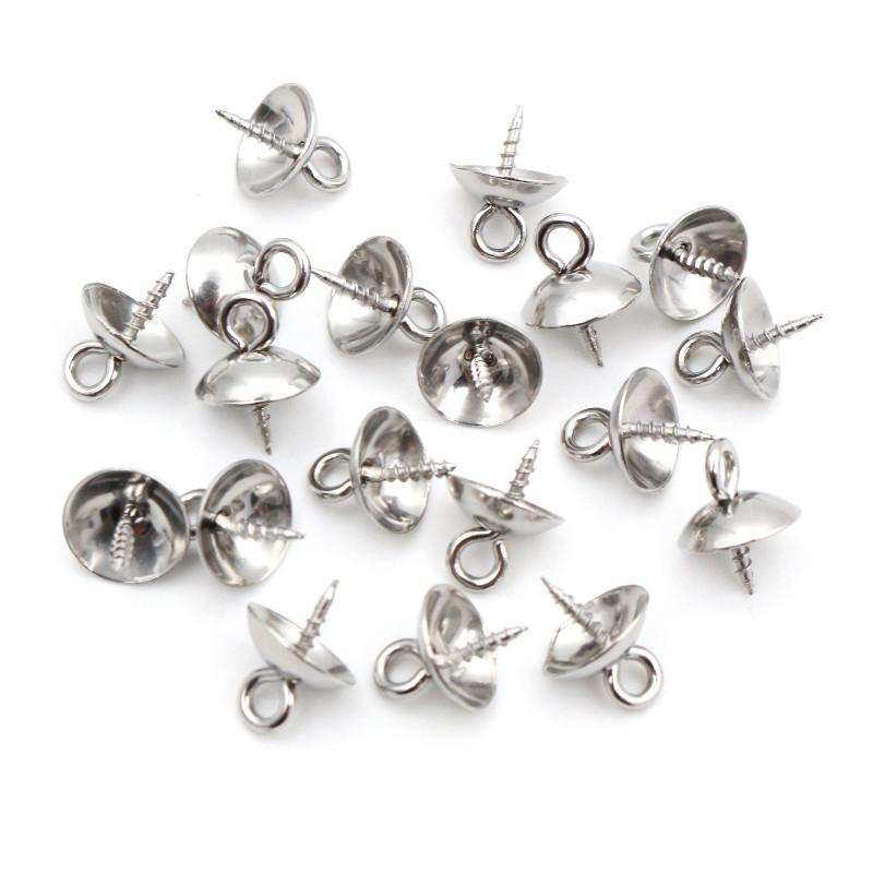 30pcs Stainless Steel Metal Gold Tone Screw Eyes Bails Top Drilled Beads End Caps Pendant DIY Charms Connectors Jewelry Findings