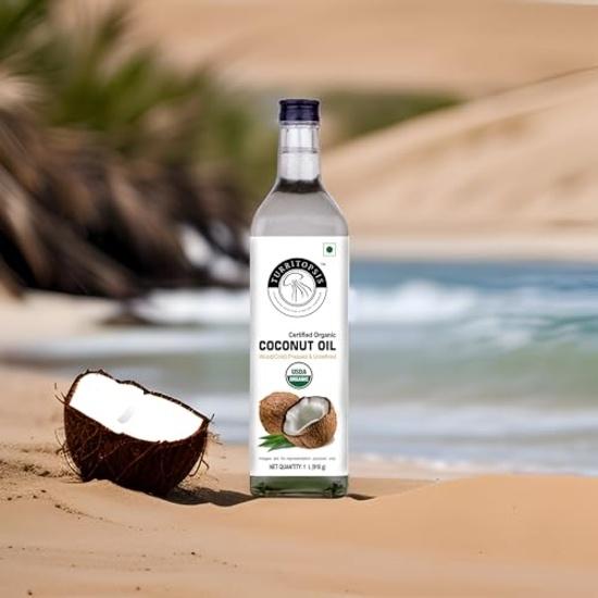 TURRITOPSIS Jadalny Czysty Olej Kokosowy do Gotowania Tłoczony na Zimno USDA Organic Tłoczony na Drewnie Nierafinowany Naturalny 1 Litr Opakowanie 1 szt.
