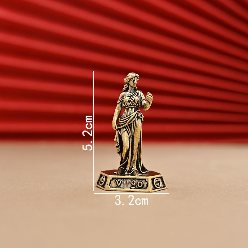 Vintage Brass 12 Constellation Figurines Handcrafted Durable Ornament for Desk Shelf Bedroom Decor Unique Birthday Gift