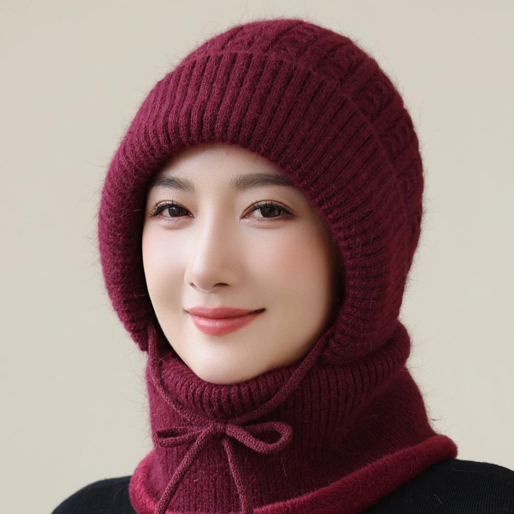 New Style Winter Women Keep Warm Knitted Hat Neck Protection Beanie Cap Fur Lined Warm Hats For Women Windproof Balaclava Cap