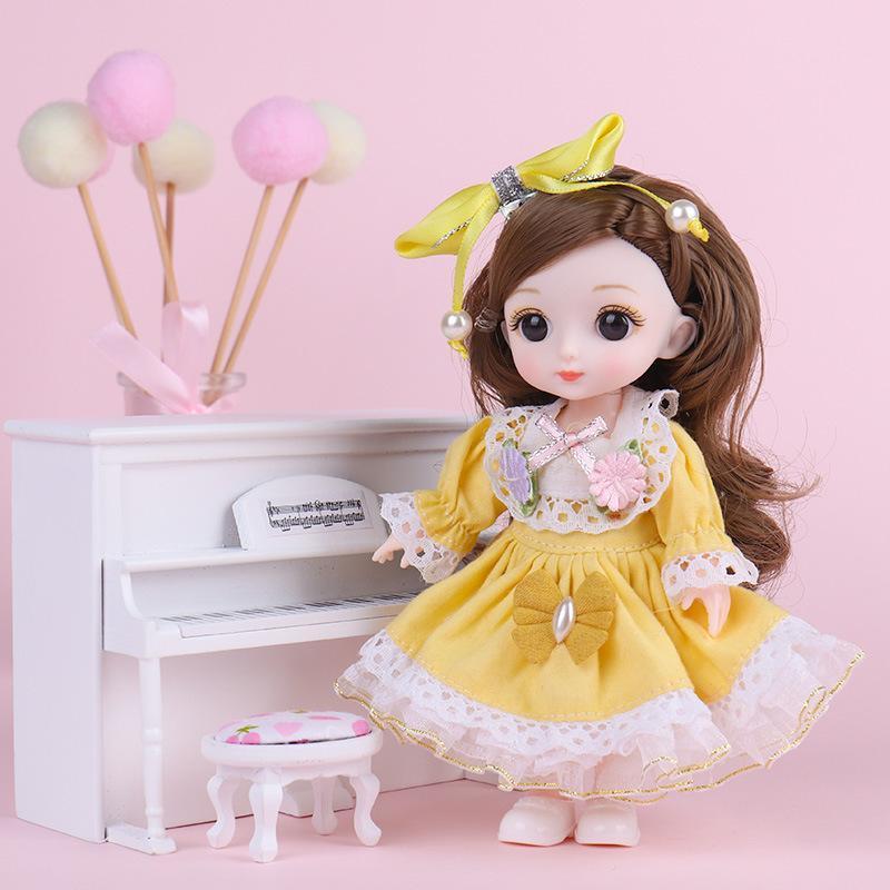 16CM Mini Movable 21Jointed Doll Girls Toy 3D Big Eyes BJD Princess Full Outfits  Dresses  Collection Childrens Doll Gift