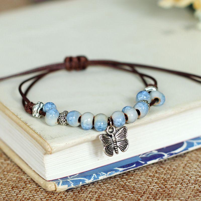 Summer 2024 Retro Butterfly Ceramic Beaded Bracelet: New Chinese Ethnic Style Jewelry for Women