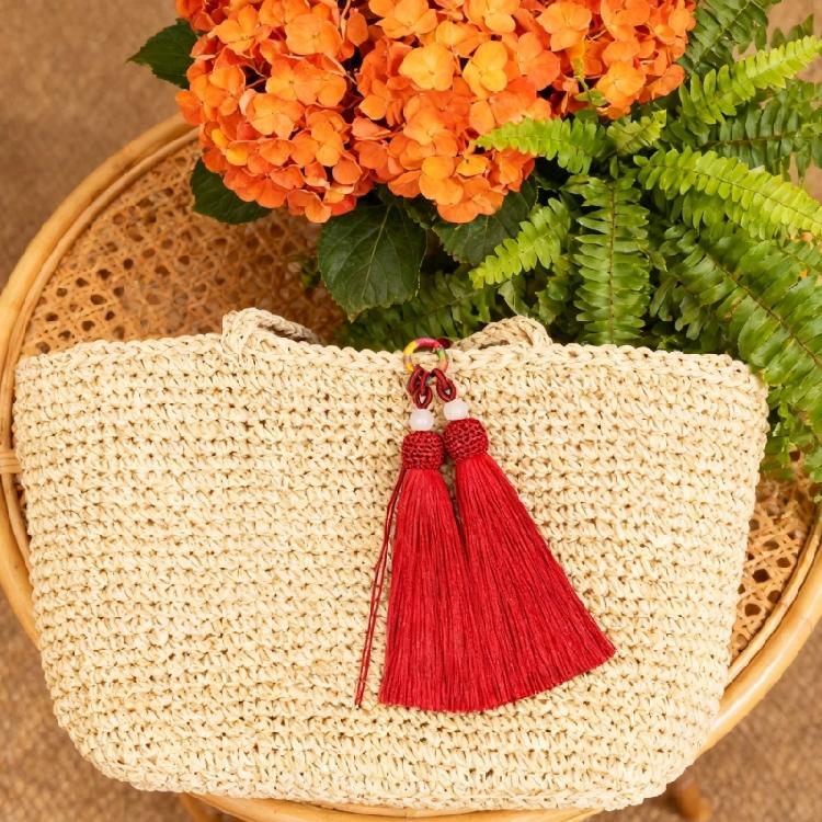 Versatile Keychain with Double Tassels Designs Polyester Silk Fringe with Loop for Keys Bags Decoration
