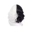Cruella Schwarzweiß Lockig Kurz Cos Perücke für Damen Halloween Cosplay Synthetische Vollkopfbedeckung Party Kostümzubehör