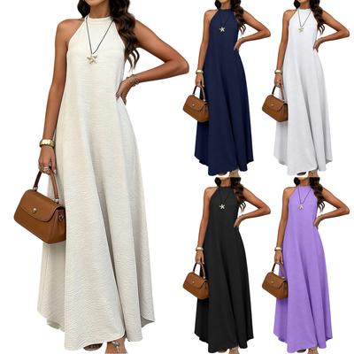 Ärmelloses Maxikleid für Damen Urlaubsstil Ausgestellter Saum Langes Kleid Leichtes Sommerkleid für Freizeitkleidung Strandoutfits
