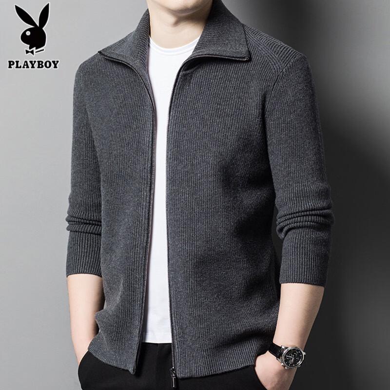 PLAYBOY Men's Wool-Blend Zippered Knit Cardigan