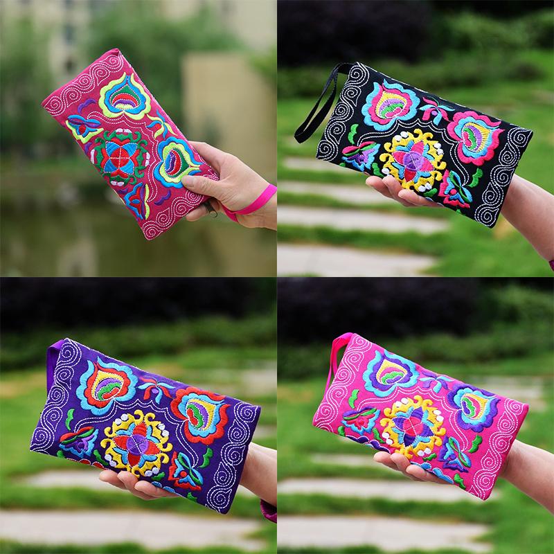 Ethnic Embroidery Clutch Bag Coin Purse Women'S Vintage Embroidered Mobile Phone Bags Wristlet Bags Wallet For Girls Gift