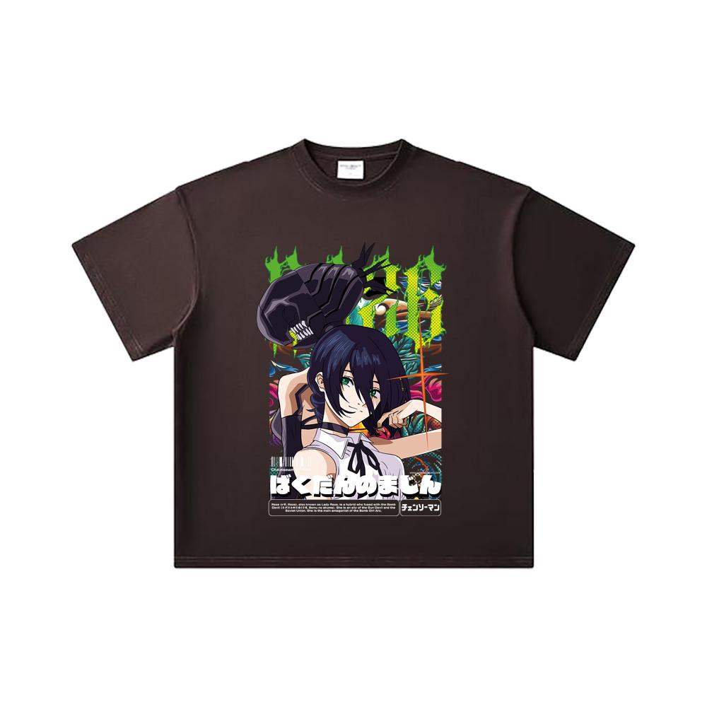260 GSM Double Yarn 32 Count 100% Cotton Chainsaw Man V54 Reze Print Unisex Heavy Cotton T Shirt