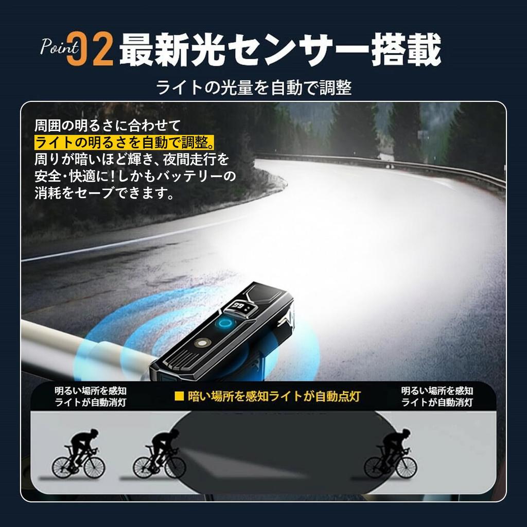 Bicycle Light, Rechargeable [High Precision Digital Display/Automatic Lighting] Optical Sensor,