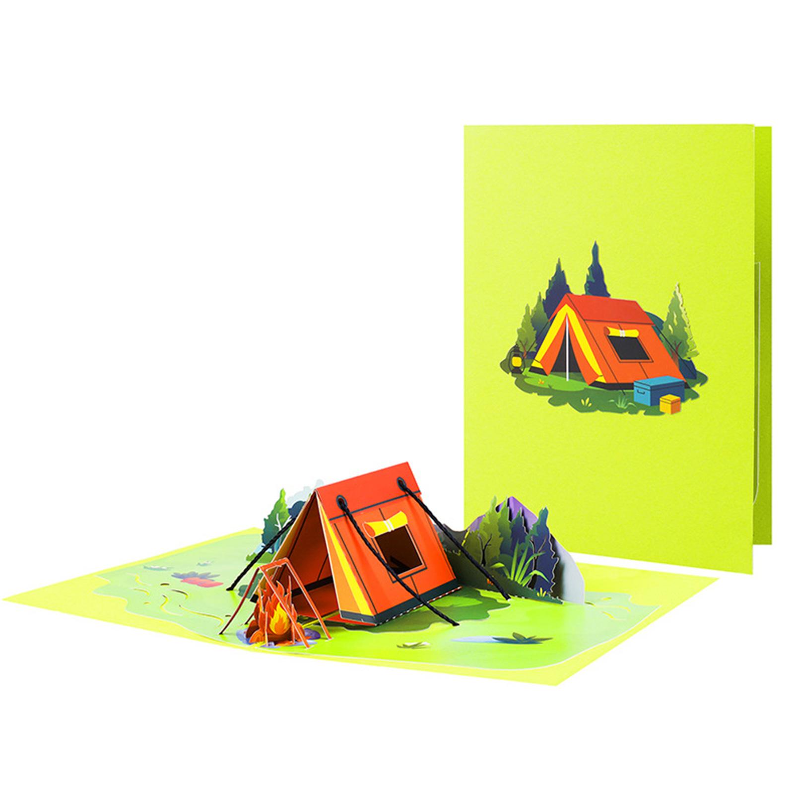 

Creative 3D Popup Camping Tent Greeting Card with Envelope Handmade Invitation Card for Birthday Parties Present Card