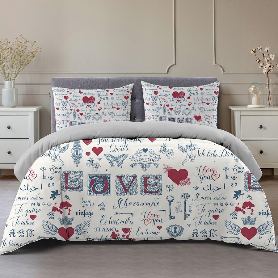 

I Love You Duvet Cover Microfiber 2/3 Pcs Bedding Set Queen/King/Full/Twin Letter Hello Love Quilt Cover for Lovers Girls Spouse 135x200cm 2pcs