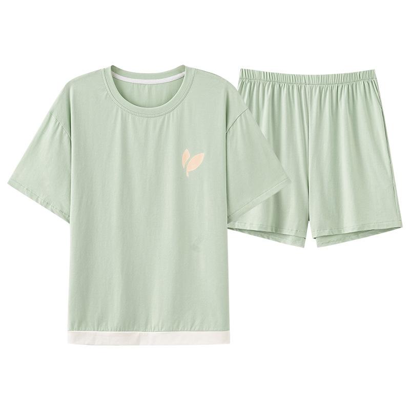 Pajamas women's 1011 new summer pure cotton fake two pieces women's short-sleeved shorts homewear summer
