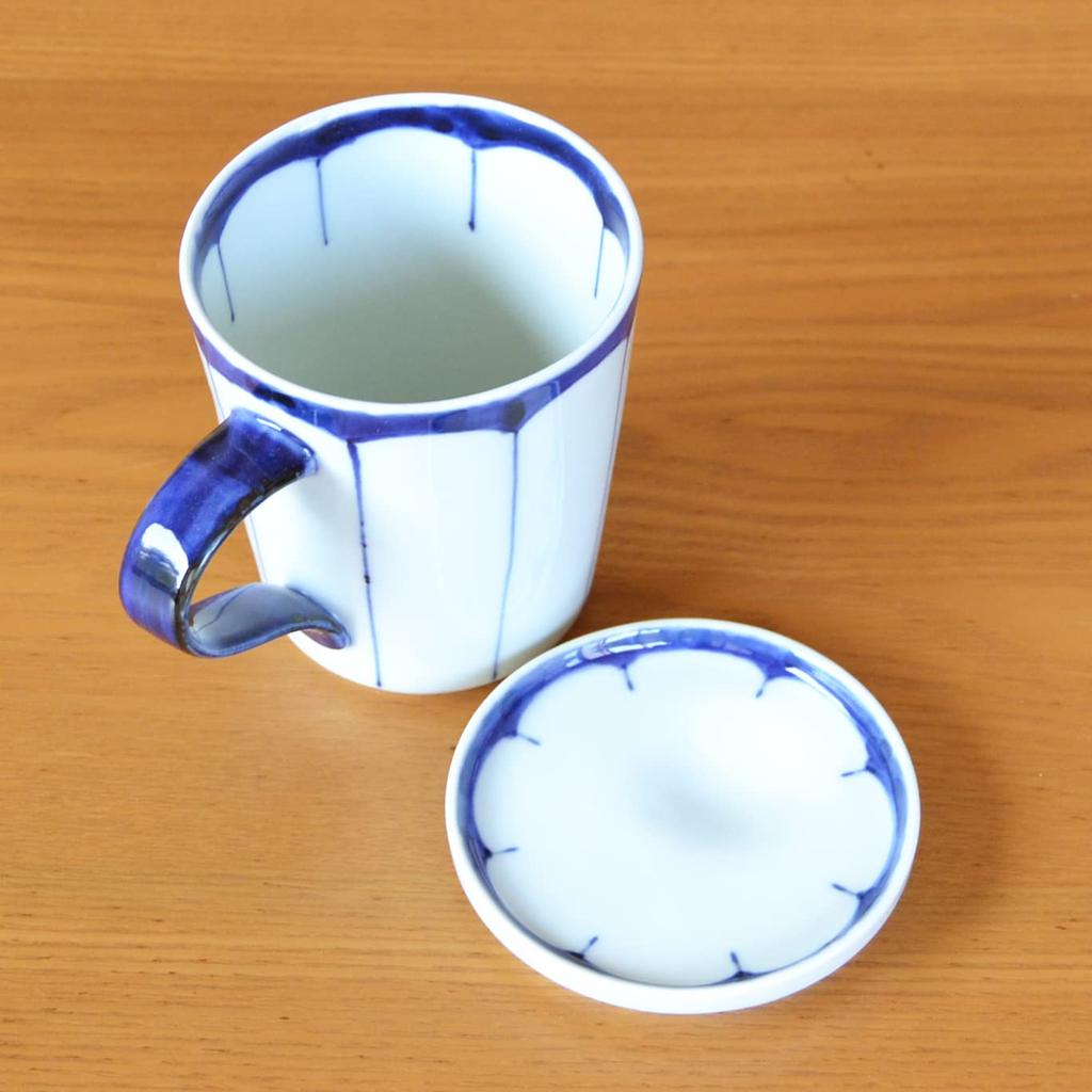 Arita-Ware Becher mit Deckel, Geschenkverpackung, mikrowellengeeignet, Kaffeetasse, Orangengeschmack, blau