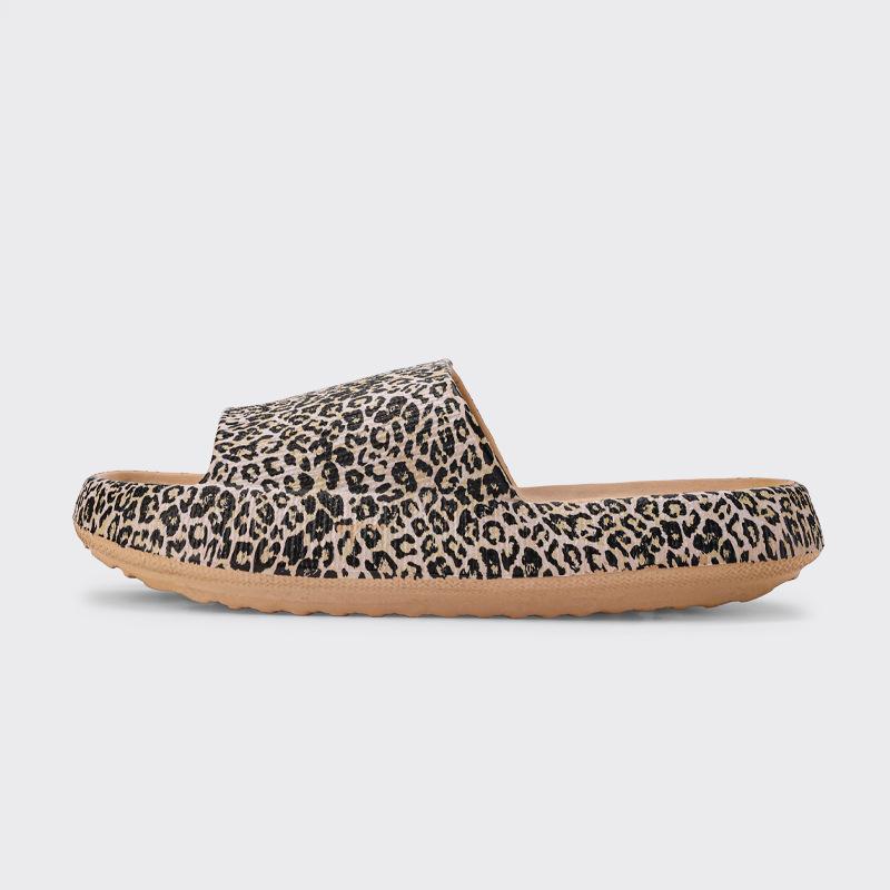 Außenhandel Dicksohlige Leopardenmuster Hausschuhe Sommerbekleidung Ein-Wort-Schlepp Paar Sandalen Damen Badezimmer Hausschuhe
