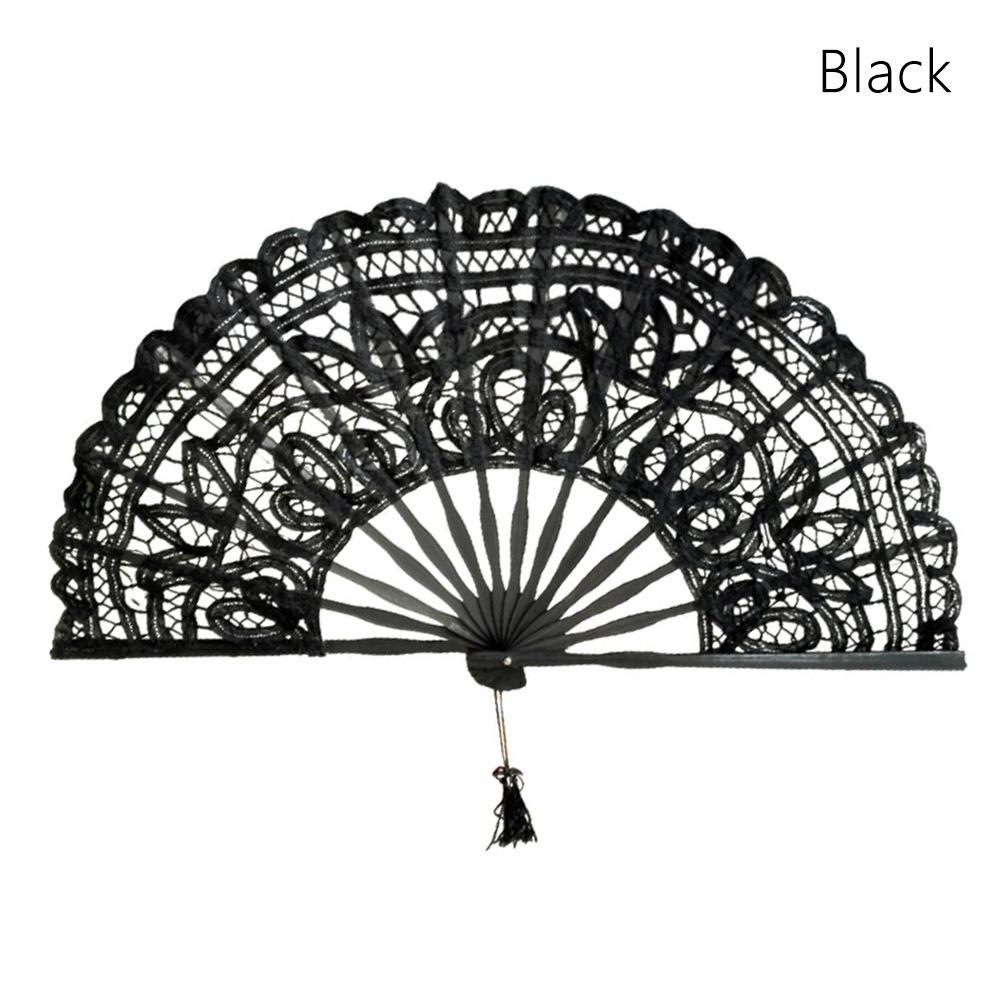 

Кружевной ручной веер складной легкий бамбуковый веер для сценических выступлений, танцев, хлопковый складной веер для линейных танцев, вечеринок и мероприятий чёрный