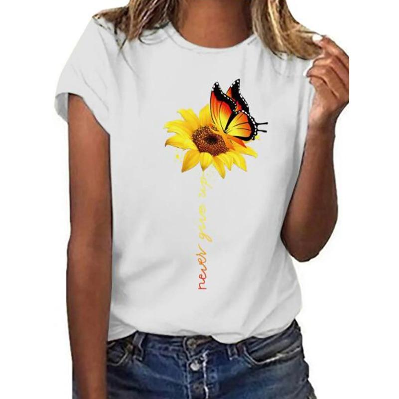 Summer Round Neck 3D Butterfly Print Top Fashionable Casual Short Sleeved Women's T-shirts