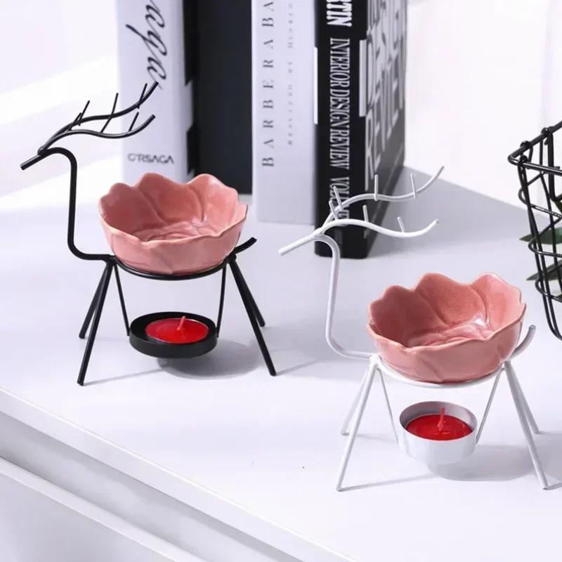 Home Decoration Crafts Creative Stainless Steel Deer Oil Stove Candle Holder Aromatherapy Essential Incense Burner Lamp Ornament