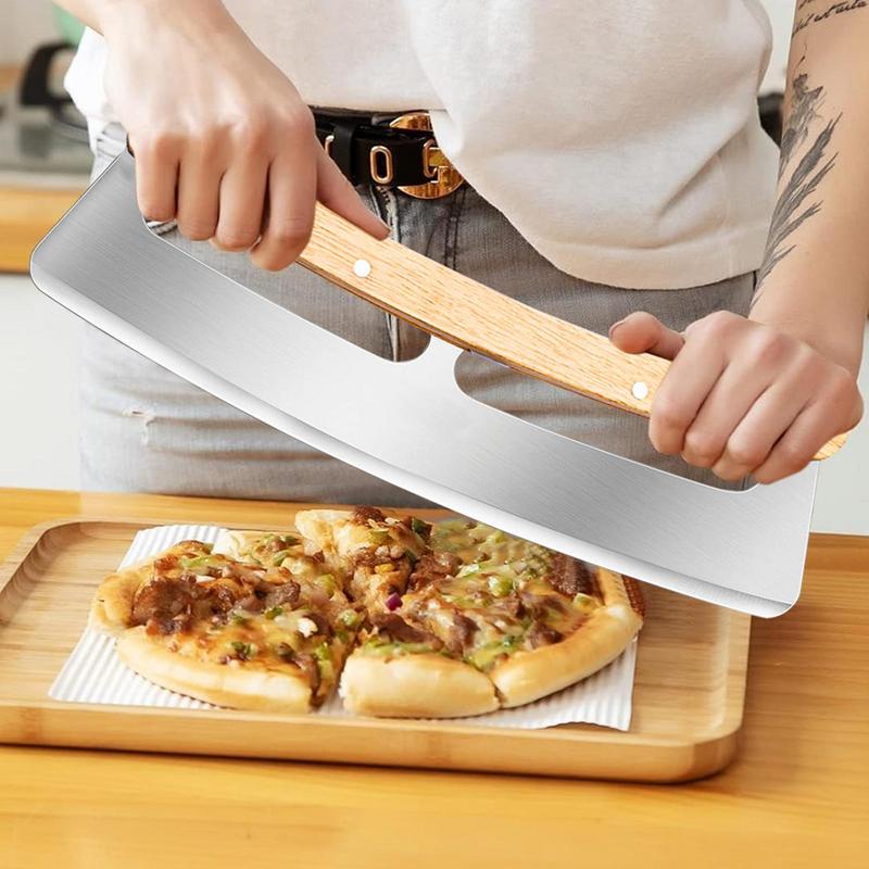 Stainless Steel Pizza Cutter - Easy To Clean Pizza Slicer Wheel with Wooden Handles Professional Pizza Knife Kitchen Tool
