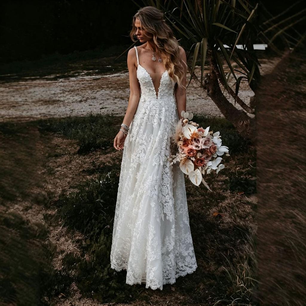   New Wedding Dress European and American Wedding Dress Sexy Lace Split Evening Dress Long Dress