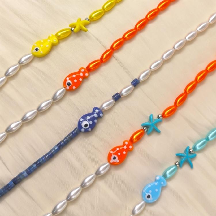 Playful Clownfish Pendant On A Delicate Beaded Chain Stylish Clownfish Necklace on Wax Rope Delicate Neckchain Jewelry