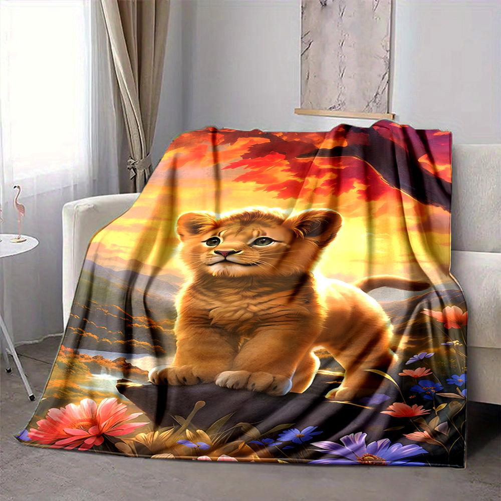 1pc Lion, Fantasy Landscape Blanket Lightweight Flannel Blanket Throw Blanket For Sofa, Bed, Travel, Camping, Livingroom, Couch, Chair, And Bed yy2509