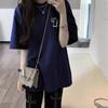 Plus-Size Navy Blue Short-Sleeve T-Shirt for Women, American Retro Niche Style, Lazy Design, Trendy Half-Sleeve Top