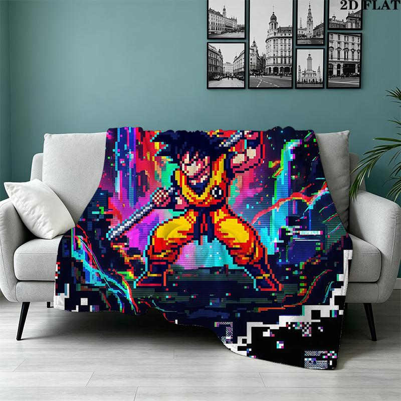 Goku Printed Flannel Blanket, soft throw for bedroom sofa, washable, Christmas present, great gift.