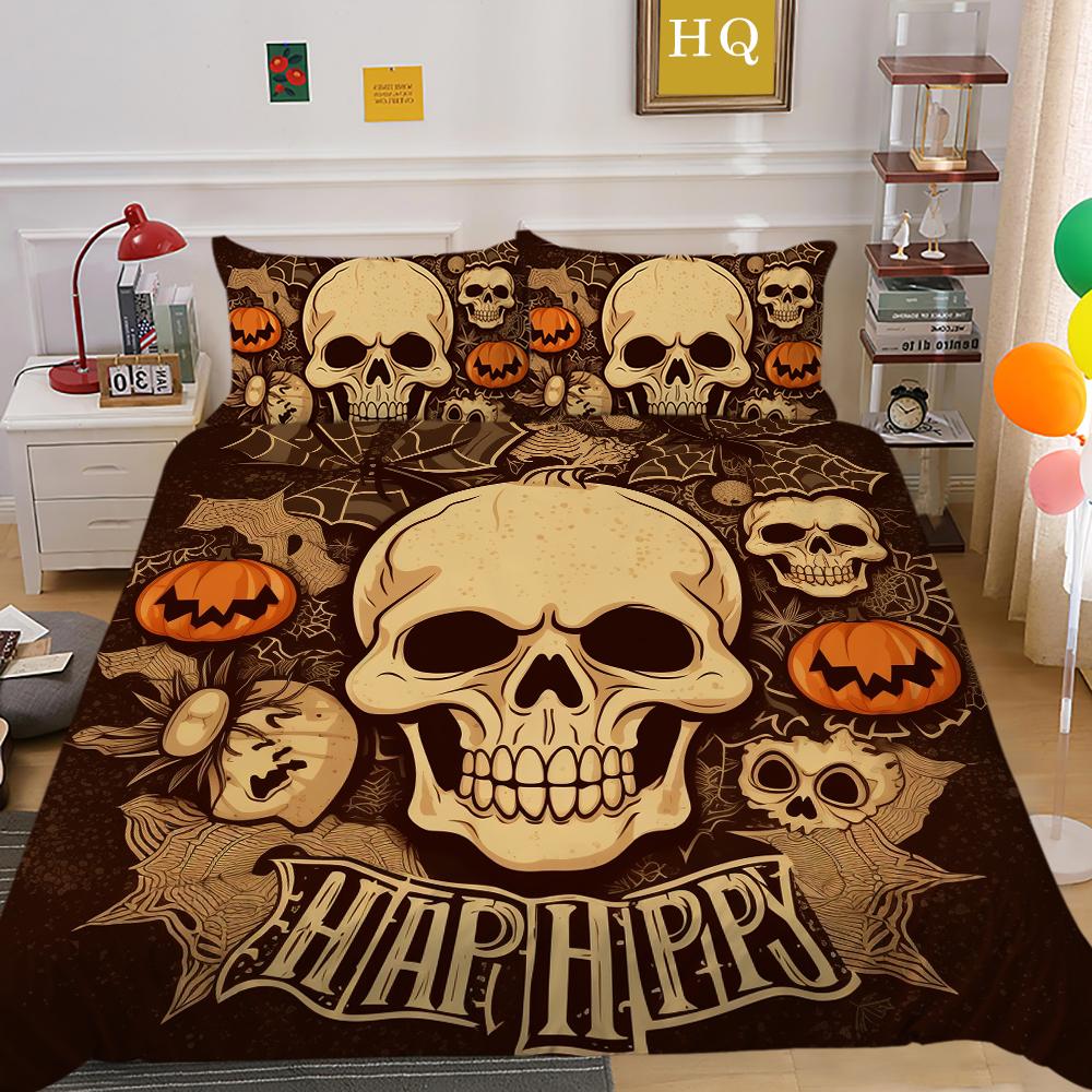 3D Halloween Home Bedding Set Pumpkin Ghost Quilt Cover Pillow Case 2/3 Pieces AU220 * 240 Full Size Soft and Easy To Clean Bedroom Decoration