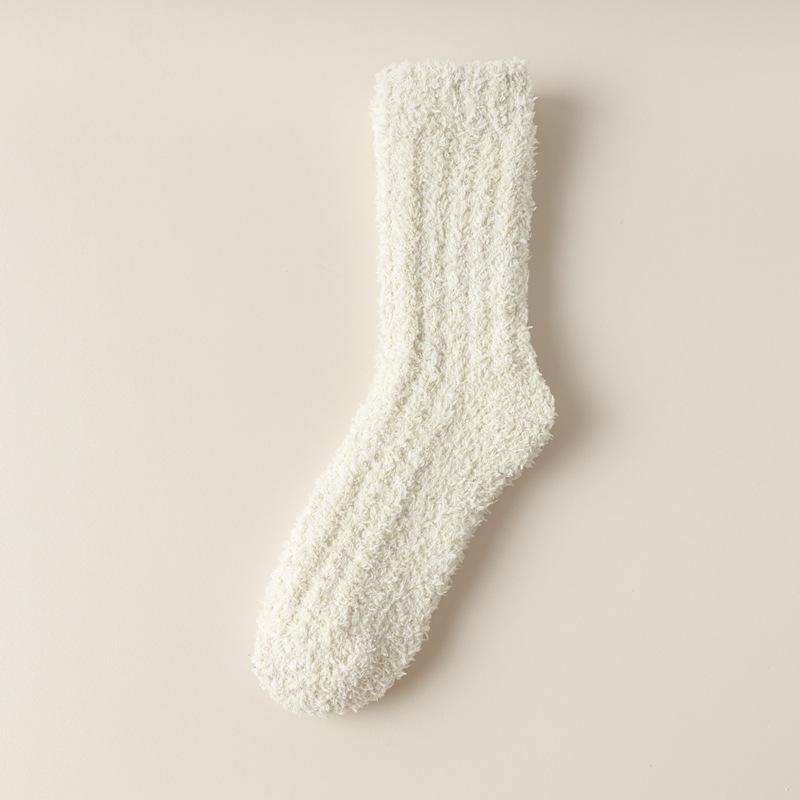 

Candy Color Coral Fleece Socks Women S Antibacterial Thickened Warm Vertical Striped Medium Tube Women S Socks Solid Color Floor Socks Sleep Socks One size fits all бежевый