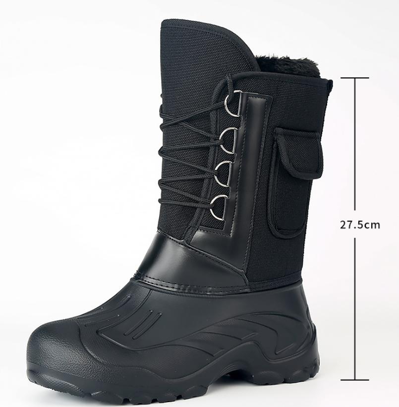 Men's Winter High-Tube Fleece-Lined Thickened Snow Boots Waterproof Non-Slip Slip-On Cotton Boots Outdoor Function Warmth