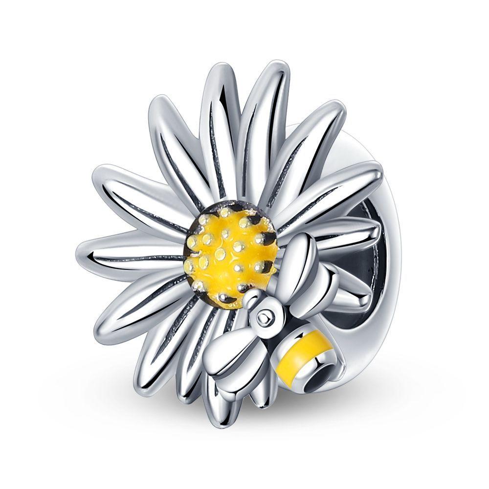 New 925 Silver Fashion Golden Sunflowers Heart Charms Beads Fit 925 Bracelets Luxury Party DIY Jewelry