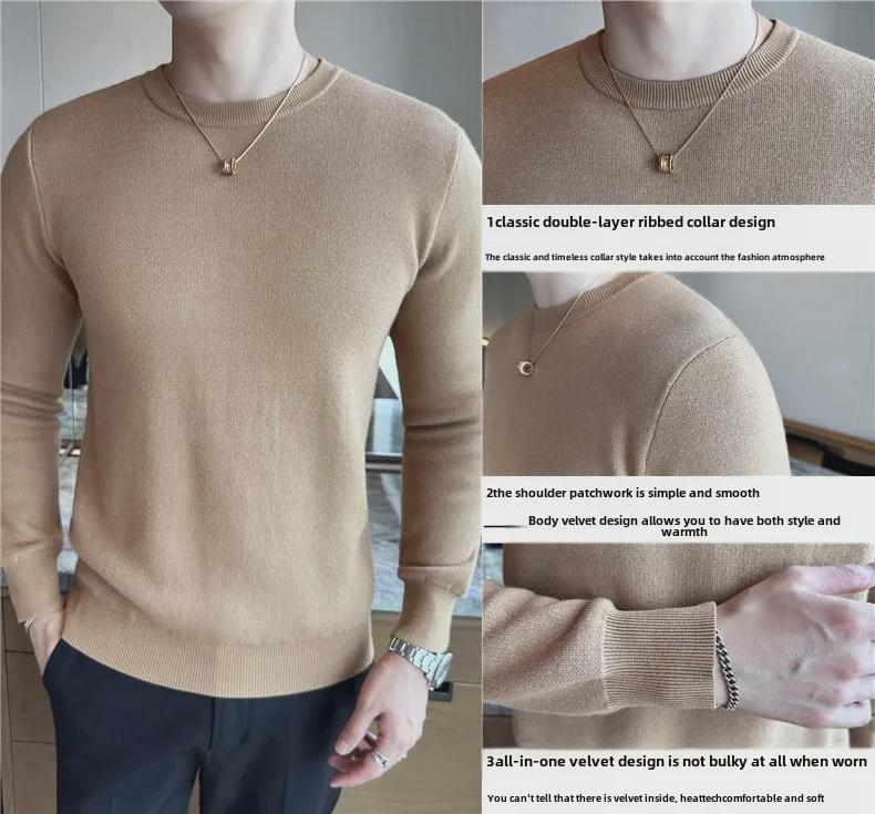 Maglione Invernale da Uomo Collo Tondo in Pile Spesso - Caldo Pullover a Manica Lunga Lavorato a Maglia
